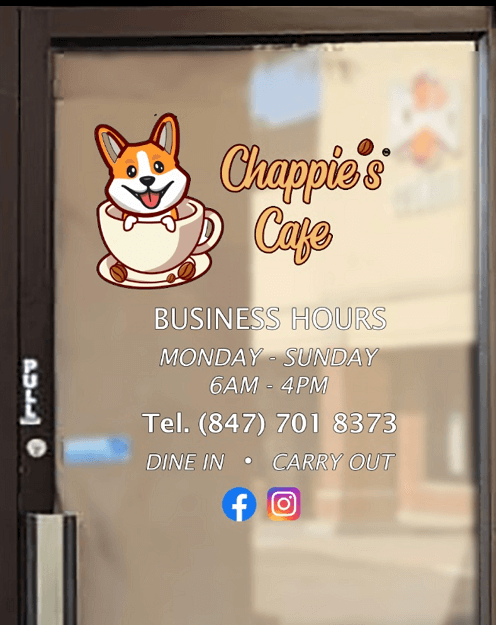 Double Sided Window Graphics Designed for Chappie's Cafe